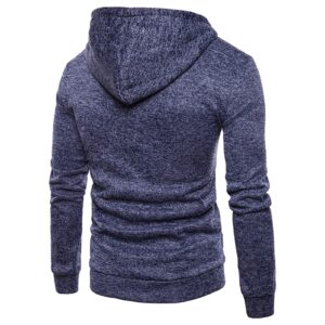 Maiyifu-GJ Men Thermal Fleece Long Sleeve Hoodies Casual Lightweight Knit Hooded Sweatshirt Winter Drawstring Pullover Hoodie (Dark Blue,Medium)