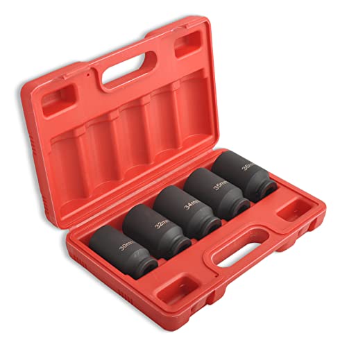 TBAPFS 5Pcs 1/2" Drive Deep Impact Socket Set 12 Point Metric 30mm 32mm 34mm 35mm 36mm Drive Spindle Axle Hub Nut Socket Set,Heavy Duty w/Portable Storage Case,Use In Removing And Installing Axle Nuts