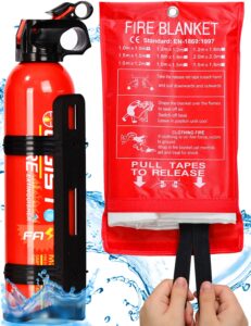 ougist fire extinguisher & fire blanket set - 620ml extinguisher & 40"x40" fiberglass suppression blanket for home, car, kitchen, marine & small fires