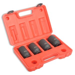 tbapfs 4pcs 1/2" drive deep impact socket set 12 point metric 30mm 32mm 34mm 36mm drive spindle axle hub nut socket set,heavy duty with portable storage case,use in removing and installing axle nuts