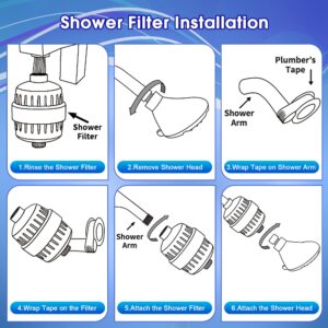 Enhon 20 Stage Shower Head Filters for Hard Water, 2 Pcs Shower Water Softener Filters with 4 Replacement Cartridges to Remove Chlorine Fluoride Heavy Metals for Dry Skin, Hair, Eczema