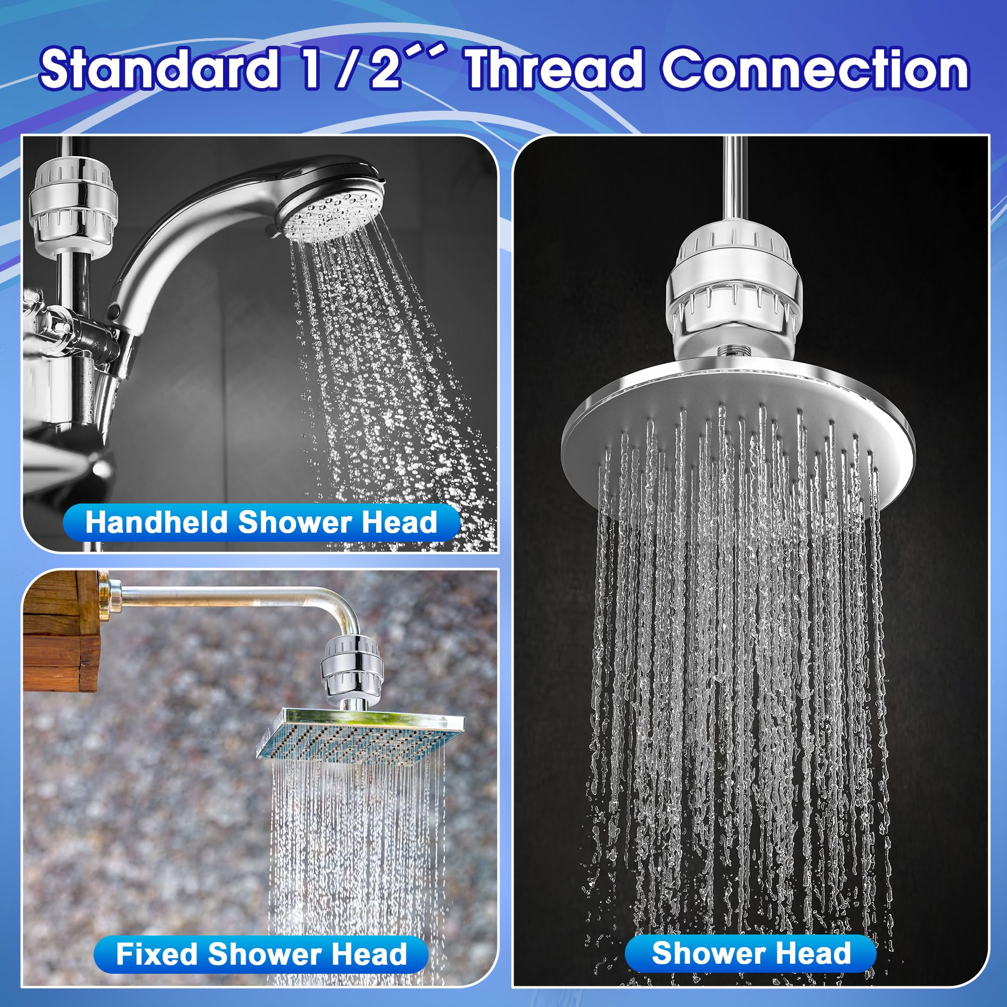 Enhon 20 Stage Shower Head Filters for Hard Water, 2 Pcs Shower Water Softener Filters with 4 Replacement Cartridges to Remove Chlorine Fluoride Heavy Metals for Dry Skin, Hair, Eczema