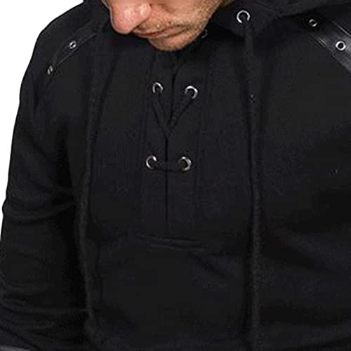 Maiyifu-GJ Men's Casual Drawstring V Neck Hoodies Novelty Patchwork Pullover Hoodie Lightweight Athletic Hooded Sweatshirts (Black,Large)