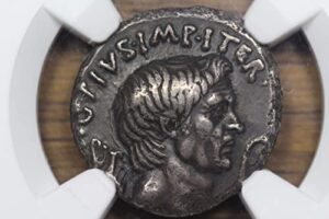 2000 year old ancient roman silver denarius coin, 42 b.c. pompey the great, ngc choice very fine condition