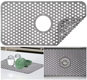 silicone sink protectors for kitchen - ufu grey silicone sink mat grid accessory with center drain, kitchen sink protector（24.8"x 12.9"）