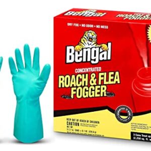 Bengal Concentrated Roach &Flea Fogger - Roach Killer Indoor Infestation Spray - Flea Foggers for Home Indoor - Bug Spray - Pest Control -Available with Premium Quality Centaurus AZ Gloves- 3-2.7oz