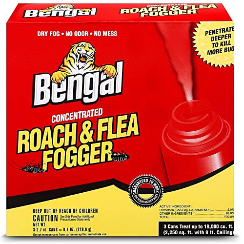 Bengal Concentrated Roach &Flea Fogger - Roach Killer Indoor Infestation Spray - Flea Foggers for Home Indoor - Bug Spray - Pest Control -Available with Premium Quality Centaurus AZ Gloves- 3-2.7oz