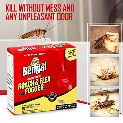 Bengal Concentrated Roach &Flea Fogger - Roach Killer Indoor Infestation Spray - Flea Foggers for Home Indoor - Bug Spray - Pest Control -Available with Premium Quality Centaurus AZ Gloves- 3-2.7oz