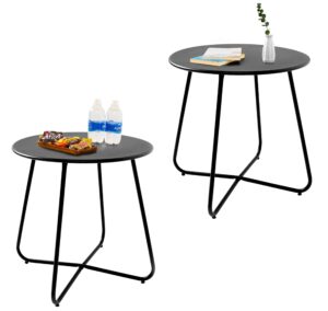 codin set of 2 outdoor side table outdoor, metal side table small round side table weather resistant end table patio table for garden porch balcony yard lawn (2, black)