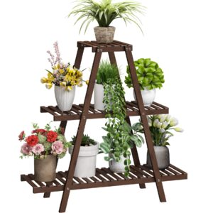 bamboo plant stand for indoor outdoor tiered plant shelf 3 tier 8 potted flower holder ladder plant rack for multiple table plant pot stand for window garden balcony living room patio triangle plant
