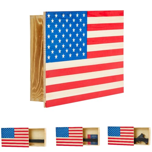 UraiseWerk handmade decorative wooden box concealed cabinet with slidable American flag cover