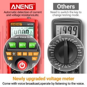 ANENG Pocket Multimeter Voice Broadcast Electrical Tester 4000Counts Ohm meter for AC/DC Voltage,Current,NCV,Resistance,Continuity,Capacitance,Diodes,Temperature Meansurement,Volt Meter for Automotive