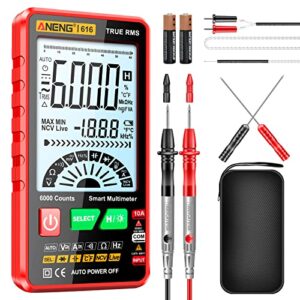 aneng digital multimeter smart electrical tester auto-ranging trms 6000counts lcd screen voltmeter measures ncv ac/dc voltage current resistance continuity duty-cycle capacitance temperature frequency