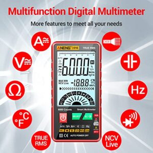 ANENG Digital Multimeter Smart Electrical Tester Auto-Ranging TRMS 6000Counts LCD Screen Voltmeter Measures NCV AC/DC Voltage Current Resistance Continuity Duty-Cycle Capacitance Temperature Frequency