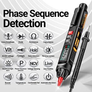 ANENG Pen Type Digital Multimeter AC/DC Voltage Tester 6000 Counts Intelligent Professional Current Meter Non-Contact Voltmeter Sensor Pen Test with Resistance Continuity Capacitance Diode Live Wire