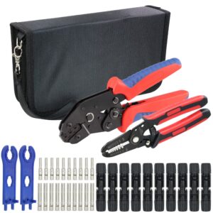 gazoe solar pv panel crimping tool kit with crimper stripper and 10 pairs solar connectors and 1pair solar connector spanner wrench, solar crimper tool works for awg14-10,2.5/4/6mm²