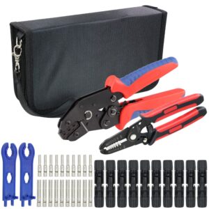 Gazoe Solar PV Panel Crimping Tool Kit with Crimper Stripper and 10 Pairs Solar Connectors and 1Pair Solar Connector Spanner Wrench, Solar Crimper Tool works for AWG14-10,2.5/4/6mm²