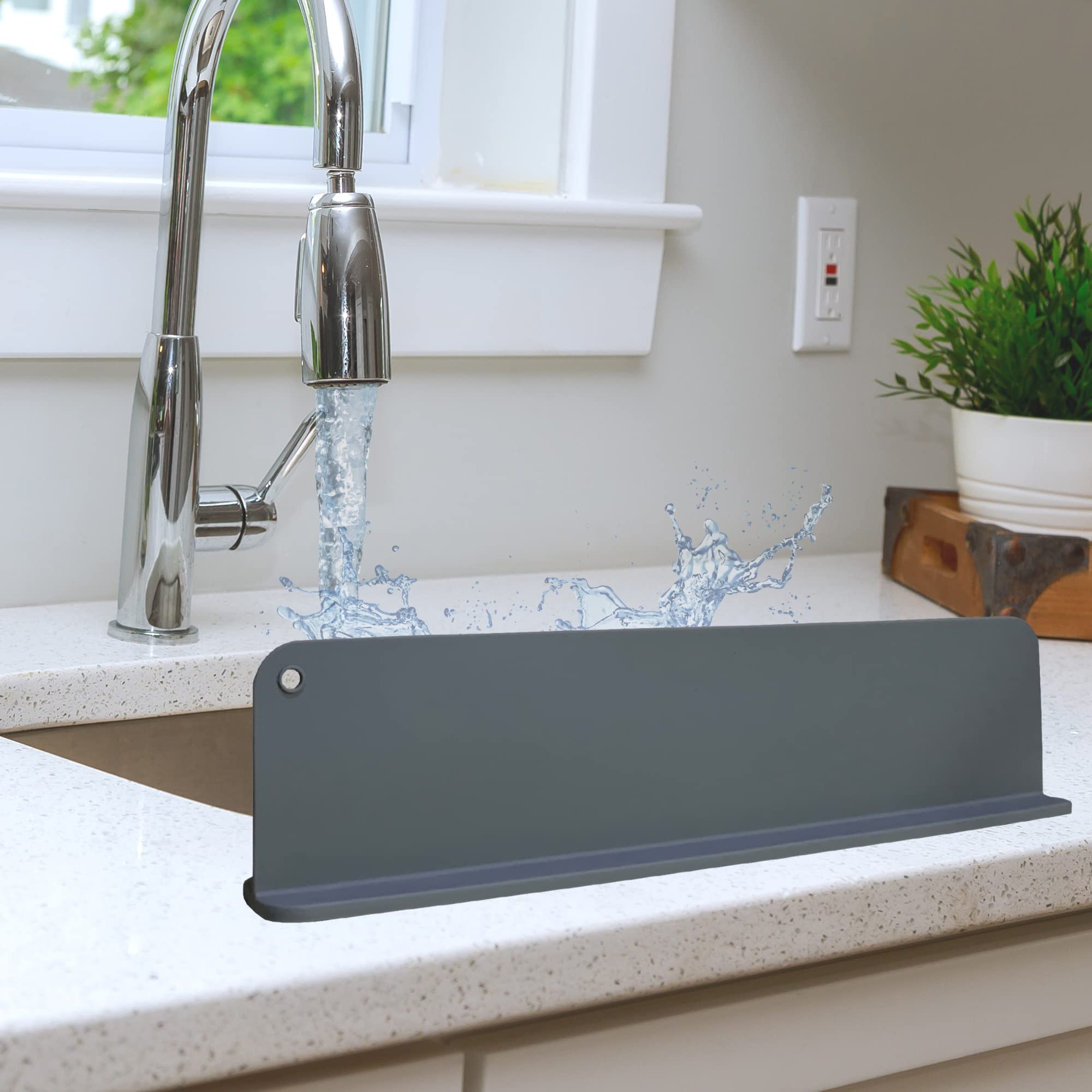 kitchen sink splash guard - (Premium & Upgraded design)- Silicone Sink Splash Guard for Kitchen and Bathtub with 5 Strong Suction Cups - Sink Splash Guard Gray- Dishwasher Safe.