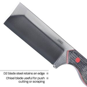 CRKT Razel Fixed Blade Knife: Everyday Carry Plain Edge, D2 Blade Steel, Resin Infused Fiber Handle w/Pocket Carry Sheath 4037,Silver/Black