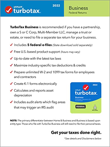 [Old Version] TurboTax Business 2022 Tax Software, Federal Only Tax Return, [Amazon Exclusive] [PC Download]