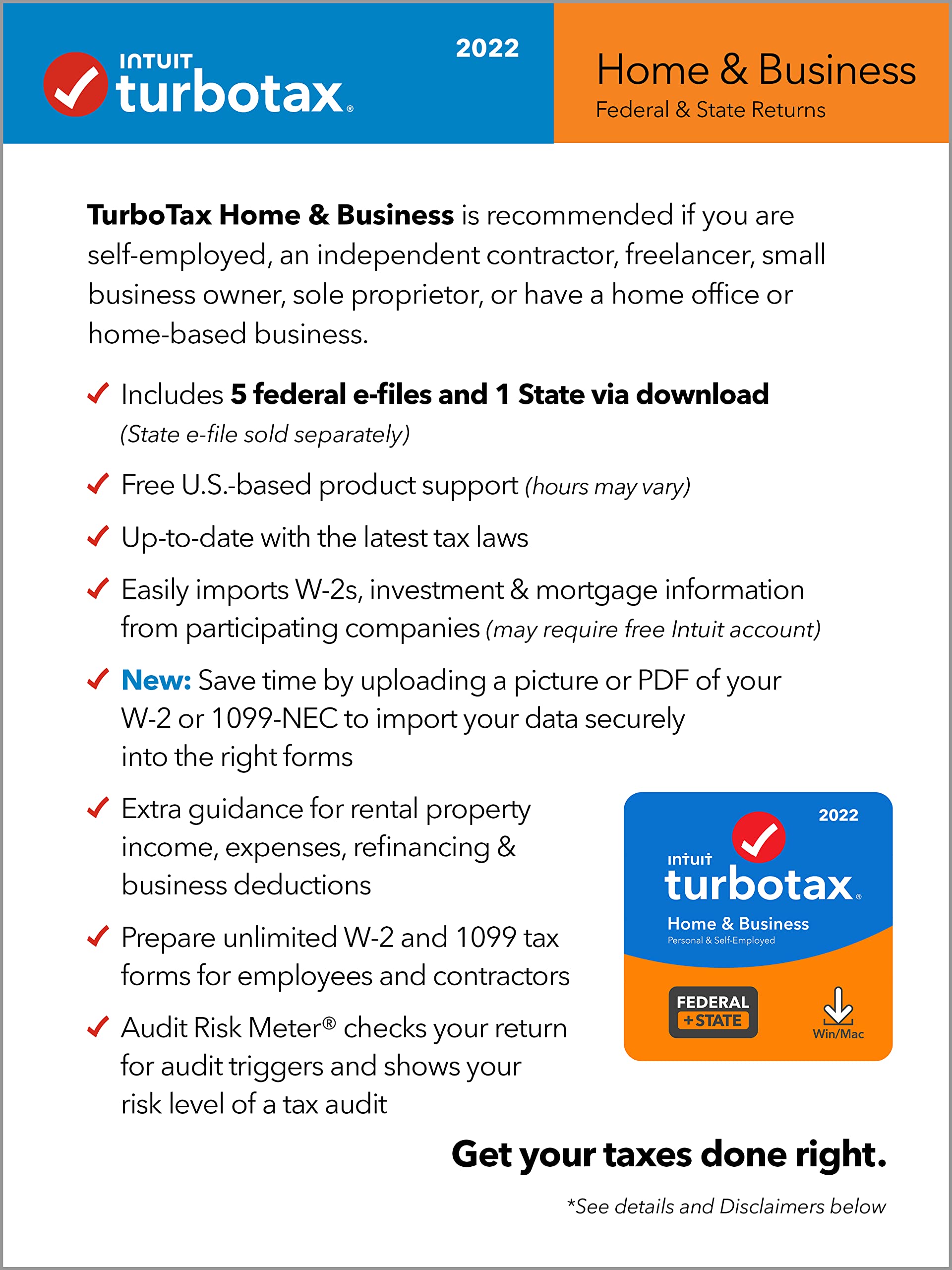 [Old Version] TurboTax Home & Business 2022 Tax Software, Federal and State Tax Return, [Amazon Exclusive] [PC/MAC Download]