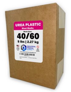 urea plastic blast media - mesh size 40/60 - plastic abrasive for stripping paint and removing coatings from cars, aircraft, trucks, trailers, trains, vans, buses and steel (5 lbs.)