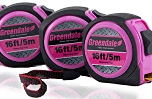 Greendale - 4 Pack of Pink 16ft Tape Measures - Retractable, Autowind and Easy Lock - Inches and Centimeters