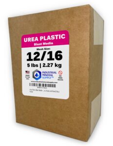 urea plastic blast media - mesh size 12/16 - plastic abrasive for stripping paint and removing coatings from cars, aircraft, trucks, trailers, trains, vans, buses and steel (5 lbs.)