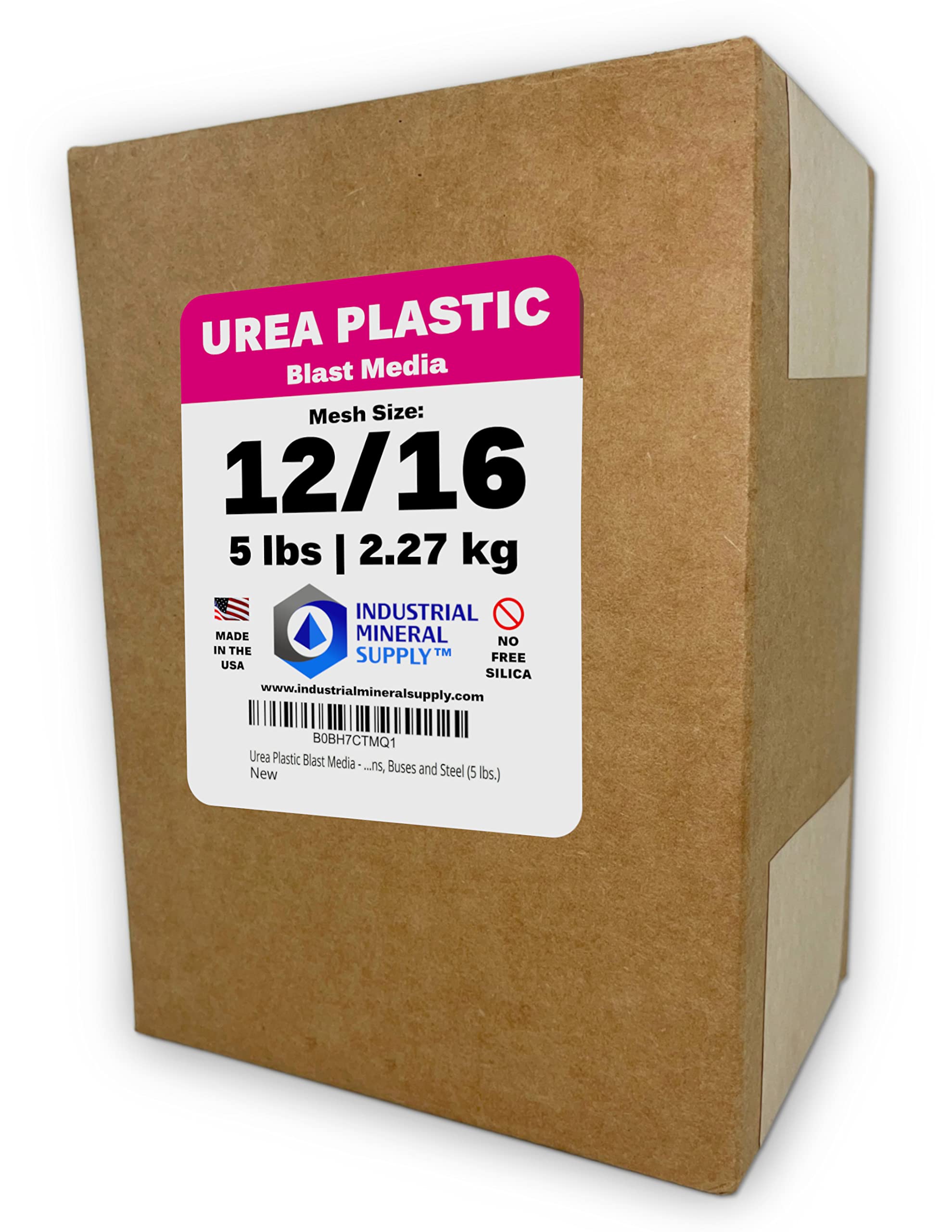 Urea Plastic Blast Media - Mesh Size 12/16 - Plastic Abrasive for Stripping Paint and Removing Coatings from Cars, Aircraft, Trucks, Trailers, Trains, Vans, Buses and Steel (5 lbs.)