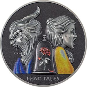 2022 de fear tales powercoin beauty and the beast 2 oz silver coin 10$ palau 2022 antique finish