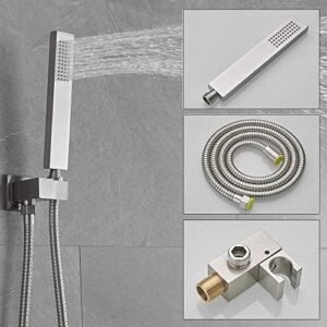 JingGang 12 Inch Ceiling Mount Brushed Nickel Shower System Bathroom Luxury Rain Mixer Shower Combo Set Ceiling Rainfall Shower Head System (Contain Shower Faucet Rough-in Valve Body and Trim)