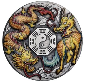 2022 de modern commemorative powercoin dragon and qilin 2 oz silver coin 2$ tuvalu 2022 antique finish