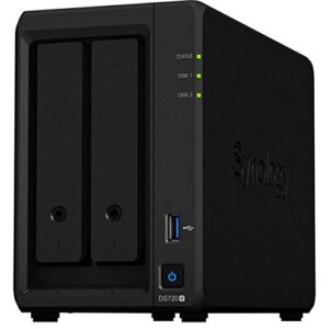Synology DiskStation DS720+ NAS Server with Celeron 2.0GHz CPU, 6GB Memory, 32TB HDD Storage, 1TB M.2 NVMe SSD, 2 x 1GbE LAN Ports, DSM Operating System
