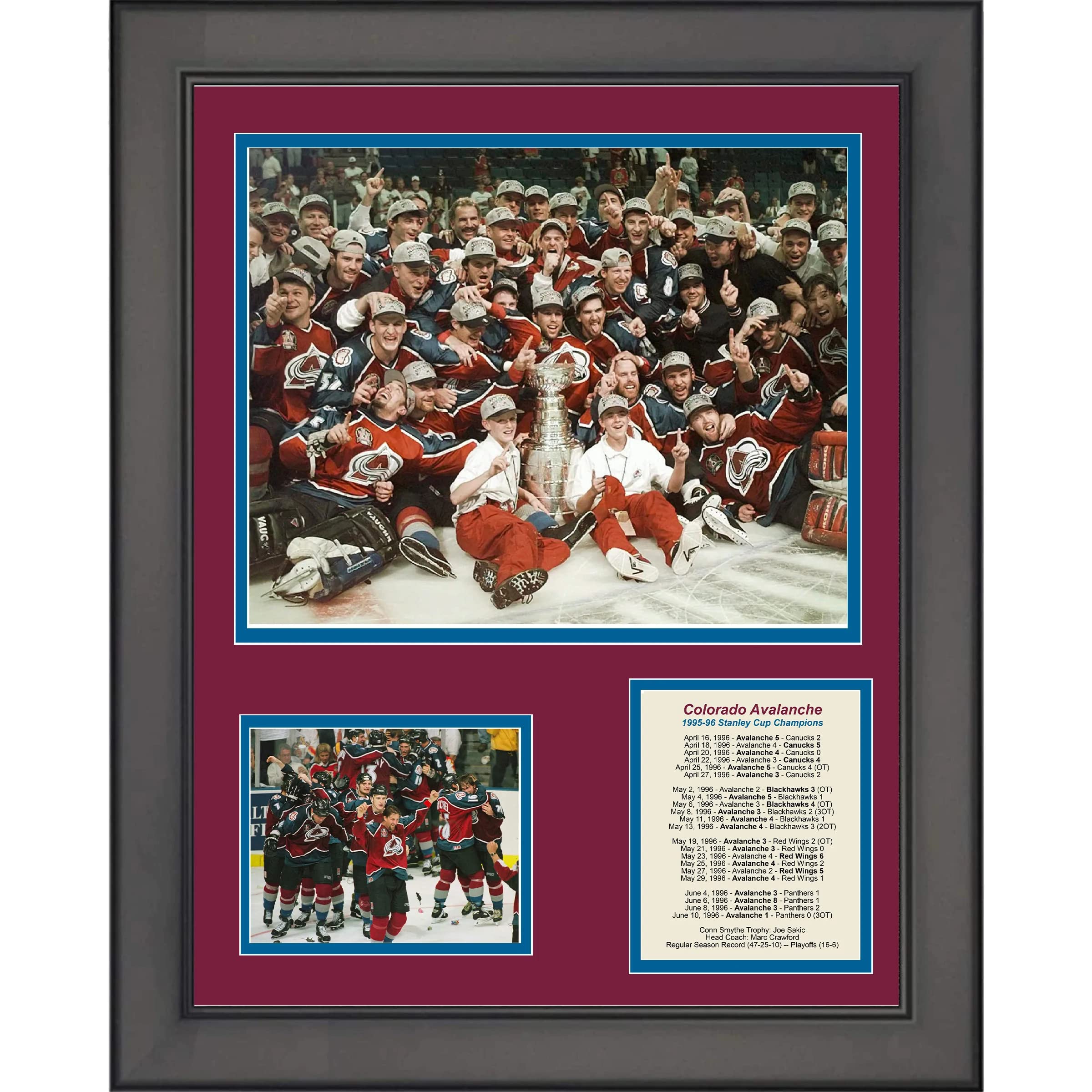 Framed Colorado Avalanche 1995-1996 Stanley Cup Champions 12"x15" Photo Collage