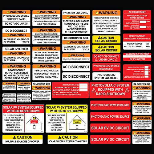 100-102_Solar Safety Labels- Pack of 43-2014, 2017 and 2020 NEC Pack -Solar Label Pack- 43 Premium UV Resistant Solar PV Safety Warning System Labels