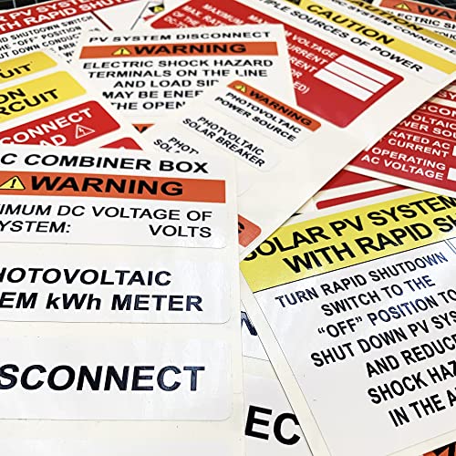 100-102_Solar Safety Labels- Pack of 43-2014, 2017 and 2020 NEC Pack -Solar Label Pack- 43 Premium UV Resistant Solar PV Safety Warning System Labels