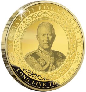 2022 de modern commemorative powercoin accession of king charles iii gilded base metal medal 2022 proof