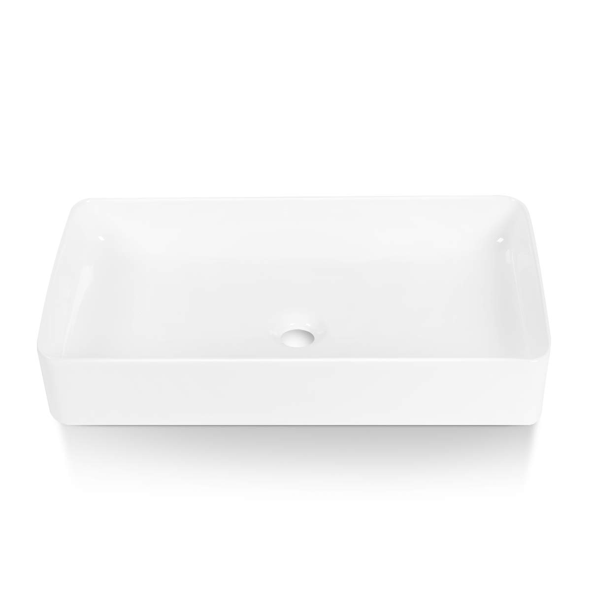 Sinber 24" x 14" x 4.33" White Rectangular Ceramic Countertop Bathroom Vanity Vessel Sink BVS2414A-OK