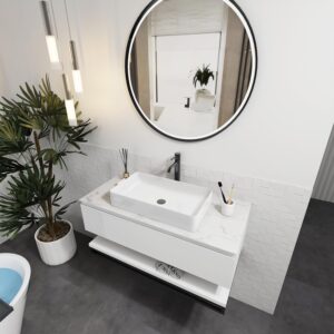 Sinber 24" x 14" x 4.33" White Rectangular Ceramic Countertop Bathroom Vanity Vessel Sink BVS2414A-OK