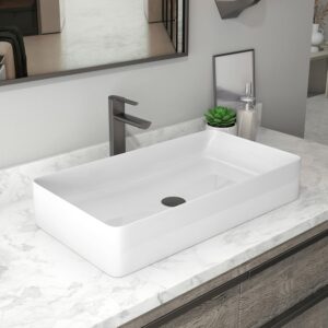 Sinber 24" x 14" x 4.33" White Rectangular Ceramic Countertop Bathroom Vanity Vessel Sink BVS2414A-OK