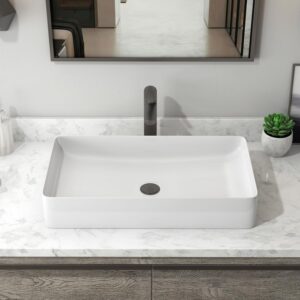 Sinber 24" x 14" x 4.33" White Rectangular Ceramic Countertop Bathroom Vanity Vessel Sink BVS2414A-OK