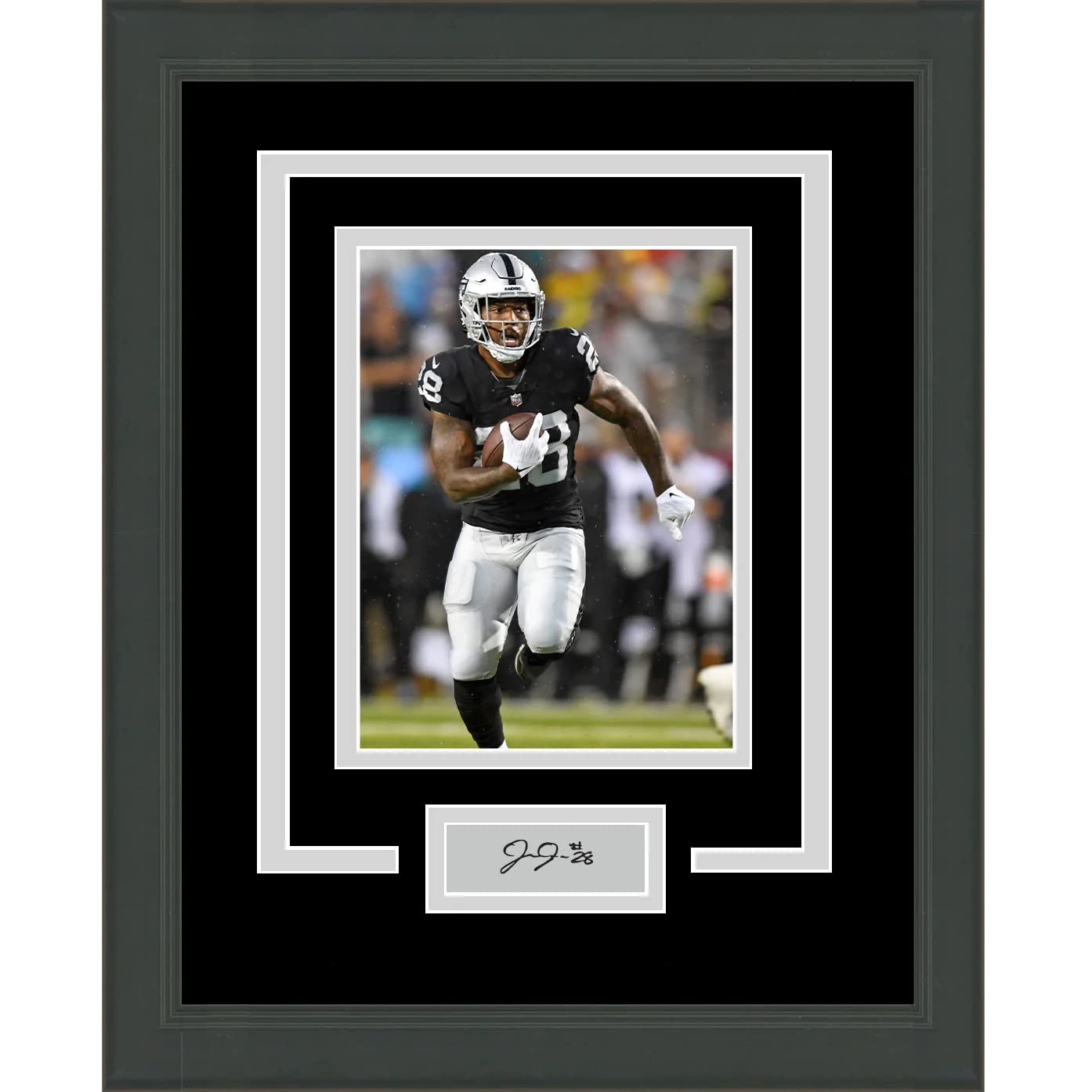 Framed Josh Jacobs Facsimile Laser Engraved Signature Auto Las Vegas Raiders 14x17 Football Photo