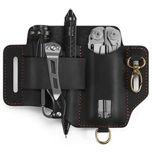 multitool leather sheath for belt,edc belt organizer,multitool holster with multi tool pouch,tactical pen holder,flashlight holder and key holder,edc pouch for men,gift for father