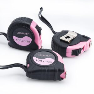 lichamp small tape measure 10 feet, pink tape measure mini 3 pack 10ft x 1/2in with 1/8 fractions, 0310pk