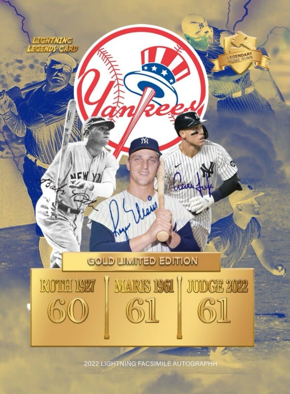 AARON JUDGE, ROGER MARIS, BABE RUTH Commemorative Baseball Card CUSTOM Made Novelty Baseball Card Depicting His Record Tying 61 HOME RUNS! - New York Yankees - Passes Babe Ruth, Ties Roger Maris with 61 Homeruns 09/28/2022