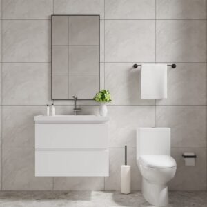 JPND 30" White Bathroom Single Hole Integrated Sink/Countertop, Drop-in Self-Rimming Rectangular Vanity Sink Top, 30.38"W x 19.13"D x 7.5"H