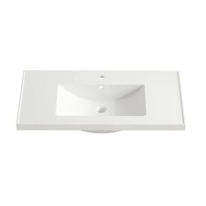 JPND 30" White Bathroom Single Hole Integrated Sink/Countertop, Drop-in Self-Rimming Rectangular Vanity Sink Top, 30.38"W x 19.13"D x 7.5"H