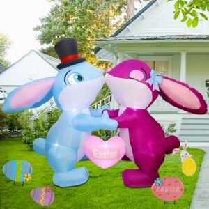 juegoal easter inflatable cute bunny with heart, 7.5ft long lighted blow valentine rabbit couples with lights, indoor outdoor valentine's day easter xmas decor, light up lawn yard garden decorations