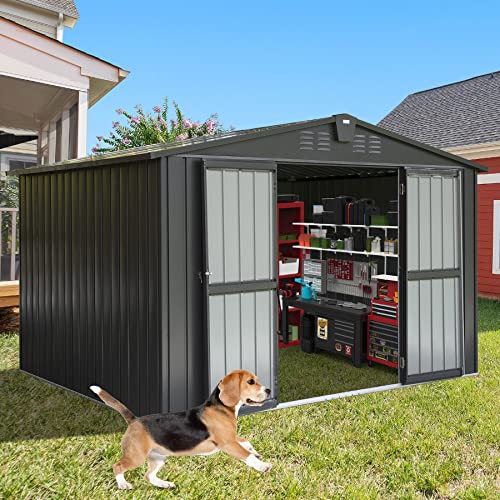 Domi Outdoor Storage Shed 10'x 8', Metal Garden Shed for Bike, Trash Can, Tools, Lawn Mowers, Pool Toys, Galvanized Steel Outdoor Storage Cabinet with Lockable Door for Backyard, Patio, Lawn…