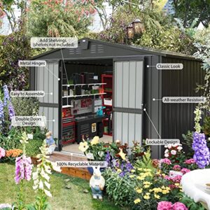 Domi Outdoor Storage Shed 10'x 8', Metal Garden Shed for Bike, Trash Can, Tools, Lawn Mowers, Pool Toys, Galvanized Steel Outdoor Storage Cabinet with Lockable Door for Backyard, Patio, Lawn…